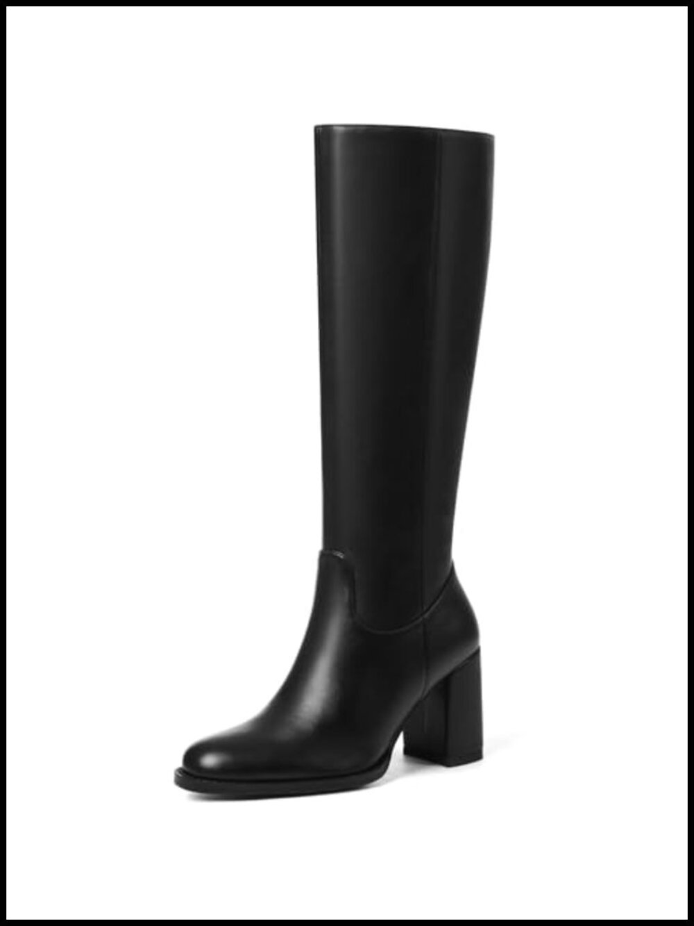 Wide Calf Knee High Boots Chunky Heel Tall PU Leather